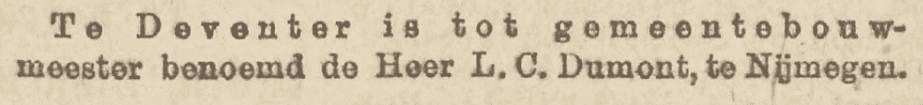 Alsnog benoeming tot gemeente bouwmeester in Deventer, bericht 22 januari 1901