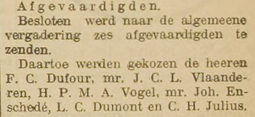 Luc Dumont vertegenwoordigt de lokale Kamer van Koophandel in een landelijk overleg. Bericht dd 15 mei 1906
