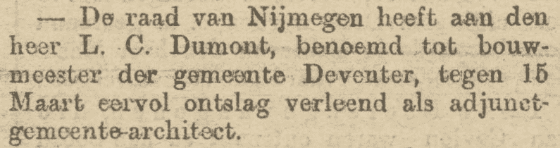 Haagsche Courant, 29 januari 1901: eervol ontslag LC Dumont