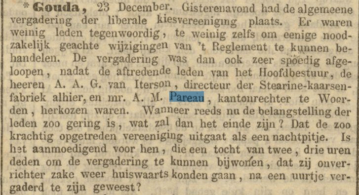 AM Pareau, verslag vergadering liberale kiesvereniging, 22 december 1869