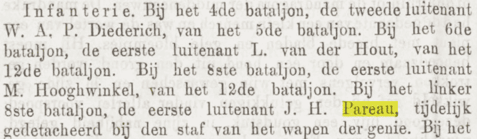 JH Pareau van het 8e bataillon gedetacheerd, bericht 7 februari 1876
