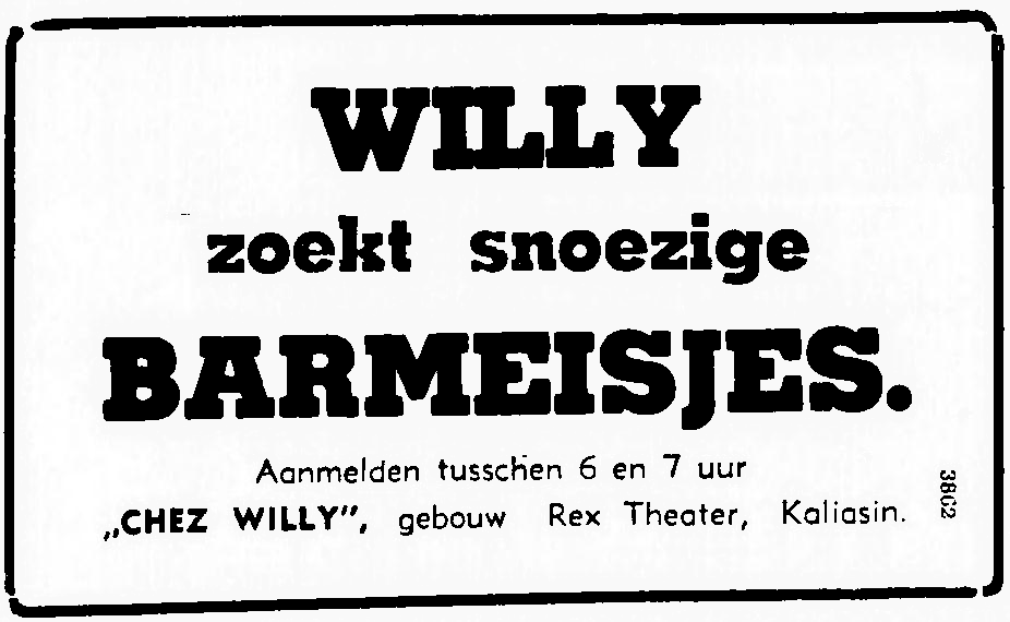 Advertentie: Willy zoekt snoezige barmeisjes, 12 december 1939