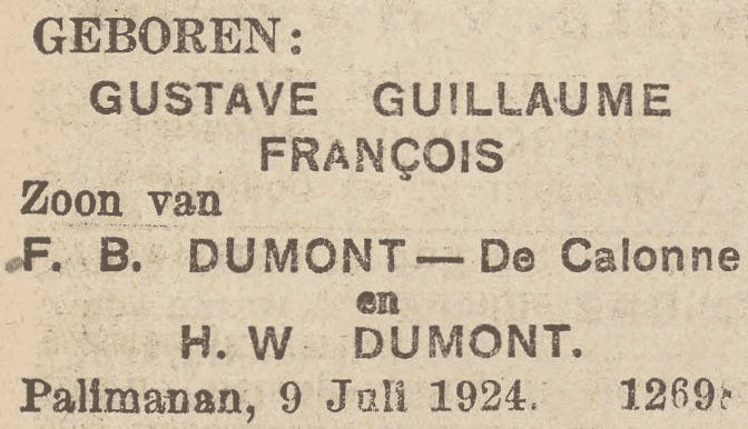 geboorte Guus Pareau Dumont op 9 juli 1924 in Palimanan, Nederlands Indië