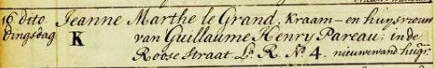 Begraafregistratie Jeanne Marthe Le Grand, sterf- of begraafdatum 26 oktober 1725